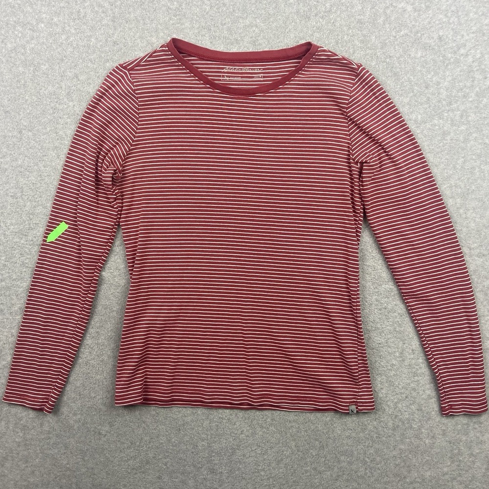 Eddie Bauer T-Shirt Top Womens Medium Outdoor Casual Tee Red Striped Long Sleeve
